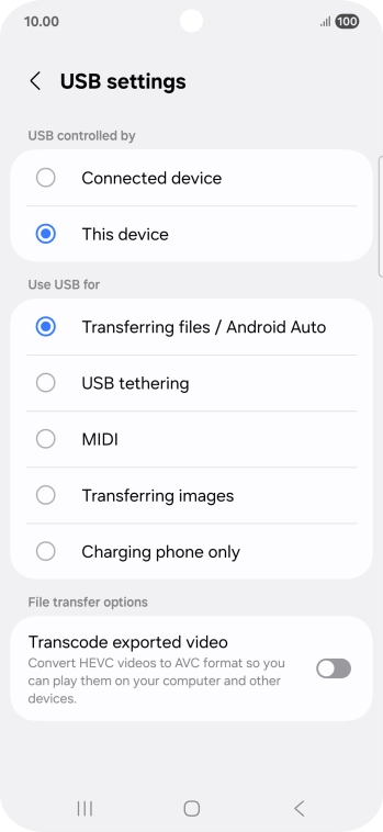 Press Transferring files / Android Auto. Press Transferring files / Android Auto.