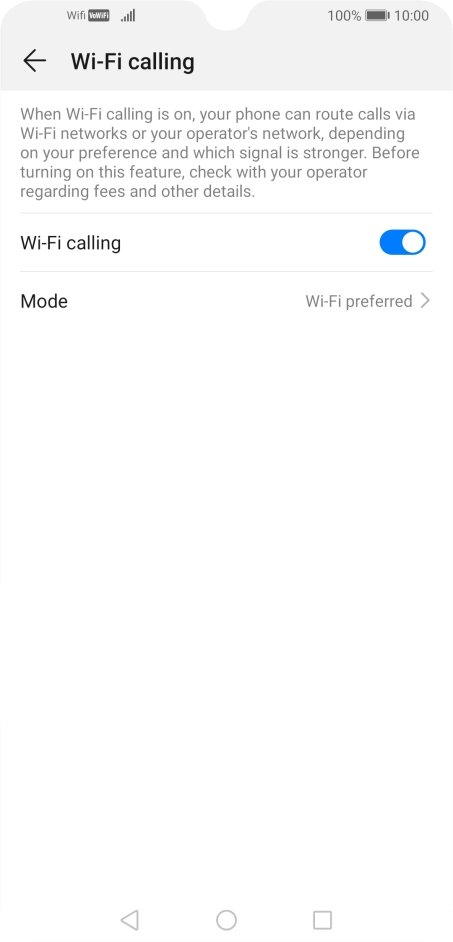 When Wi-Fi calling is active, the Wi-Fi calling icon is displayed. When Wi-Fi calling is active, the Wi-Fi calling icon is displayed.