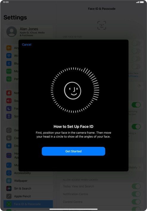 Press Get Started and follow the instructions on the screen to set up Face ID. Press Get Started and follow the instructions on the screen to set up Face ID.