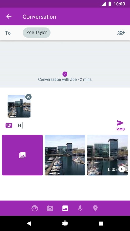 Press the send icon when you've finished your picture message. Press the send icon when you've finished your picture message.