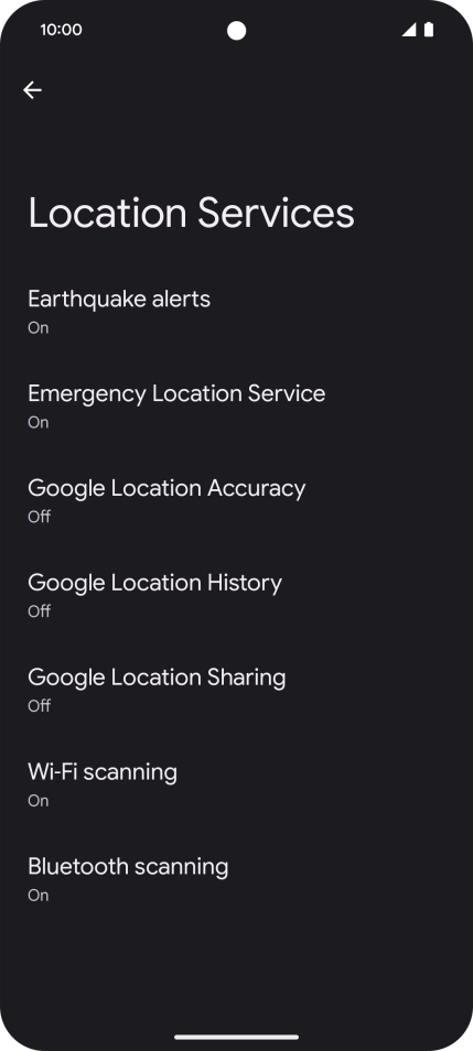 Press Google Location Accuracy. Press Google Location Accuracy.