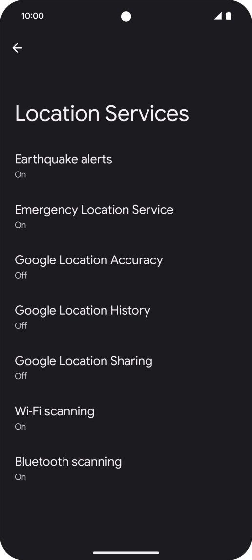 Press Google Location Accuracy. Press Google Location Accuracy.