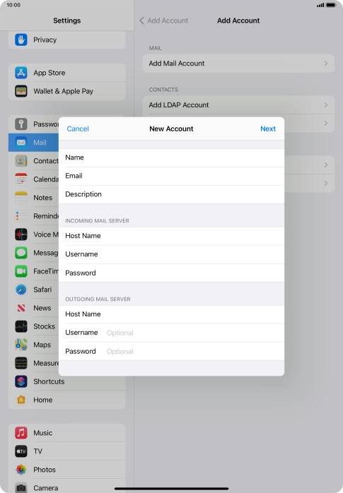 Press Username and key in the username for your email account. Press Username and key in the username for your email account.