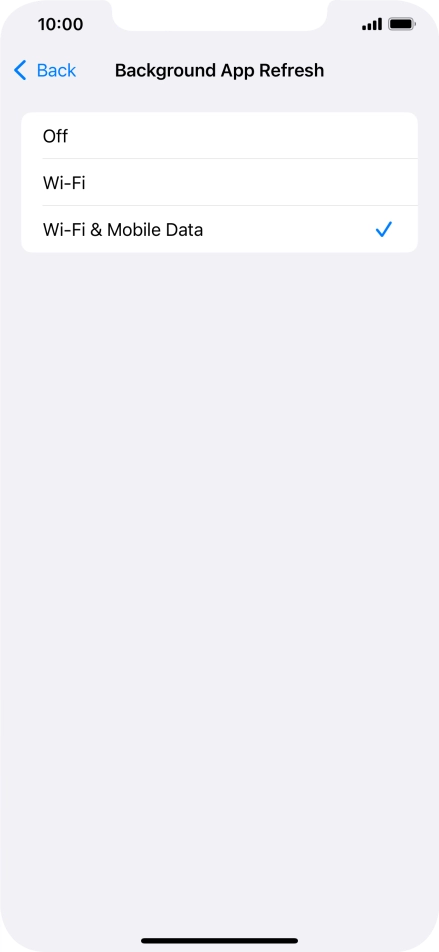 To turn off background refresh of apps, press Off. To turn off background refresh of apps, press Off.