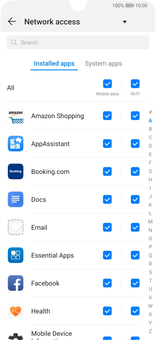 Press the field next to the application name in the Press the field next to the application name in the