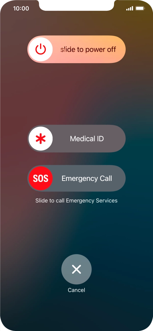 Press and drag the power off icon right. Press and drag the power off icon right.