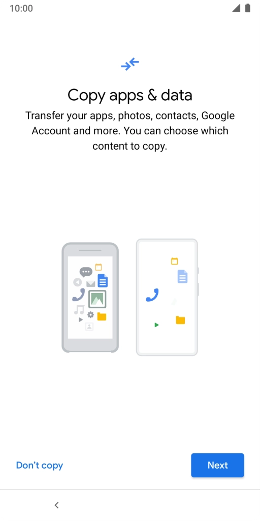 You can transfer the contents of another phone to your phone when it's activated for the first time and after a factory reset. When this screen is displayed, your phone is ready to transfer contents from another phone. You can transfer the contents of another phone to your phone when it's activated for the first time and after a factory reset. When this screen is displayed, your phone is ready to transfer contents from another phone.