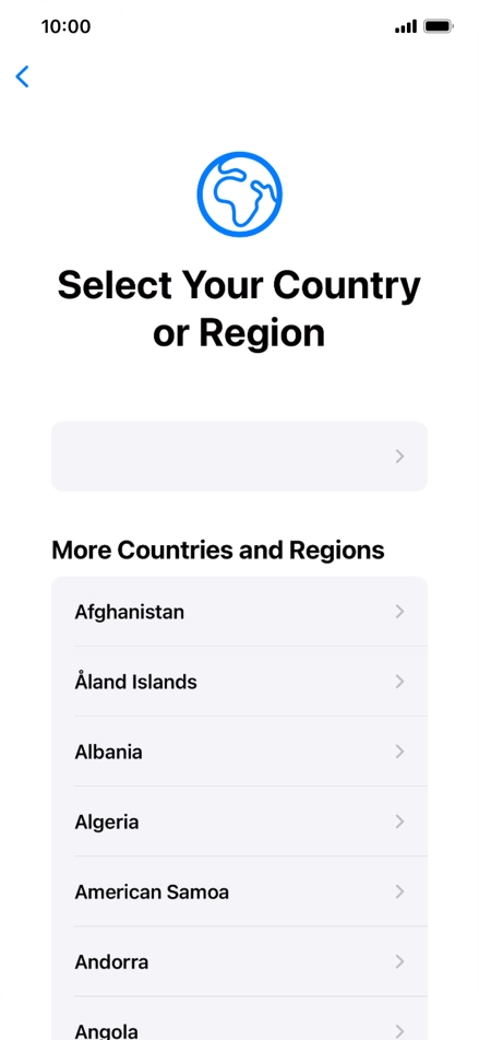Press the required country or area. Press the required country or area.