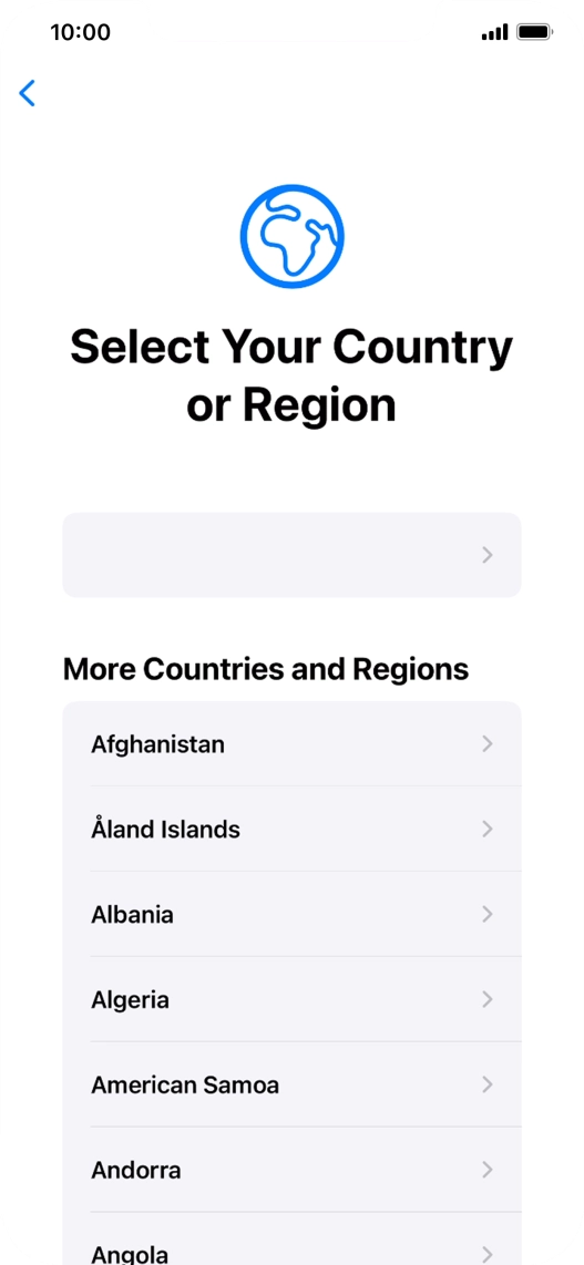 Press the required country or area. Press the required country or area.