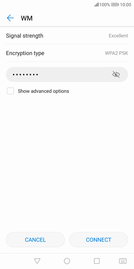 Key in the password for the Wi-Fi network and press CONNECT. Key in the password for the Wi-Fi network and press CONNECT.