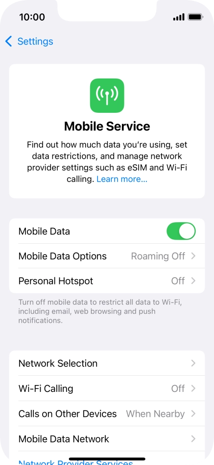 Press Mobile Data Options. Press Mobile Data Options.