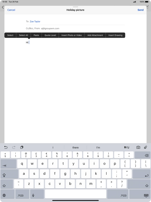 Press Insert Photo or Video and follow the instructions on the screen to attach a picture or a video clip. Press Insert Photo or Video and follow the instructions on the screen to attach a picture or a video clip.