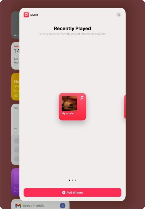 Slide your finger right or left on the screen to select the required widget size. Slide your finger right or left on the screen to select the required widget size.