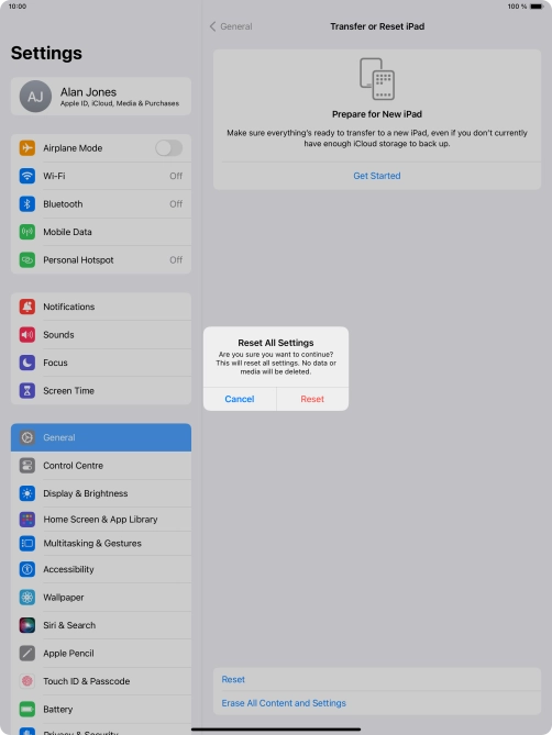 Press Reset. Wait a moment while the factory default settings are restored. Follow the instructions on the screen to set up your tablet and prepare it for use. Press Reset. Wait a moment while the factory default settings are restored. Follow the instructions on the screen to set up your tablet and prepare it for use.