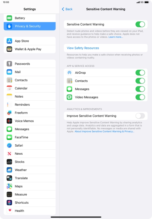 Press the indicators next to the required applications to turn the function on or off. Press the indicators next to the required applications to turn the function on or off.