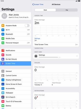 The use for the past week is displayed next to Total Screen Time. The use for the past week is displayed next to Total Screen Time.