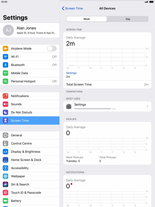 The use for the past week is displayed next to Total Screen Time. The use for the past week is displayed next to Total Screen Time.