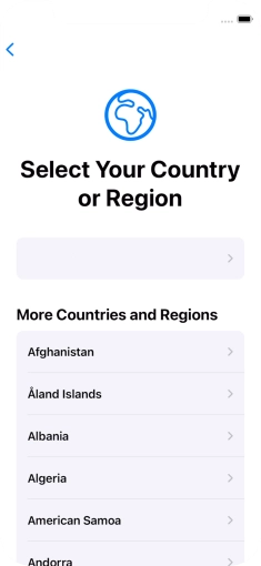 Press the required country or area. Press the required country or area.