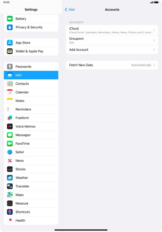 Press the name of the email account you've just set up. Press the name of the email account you've just set up.