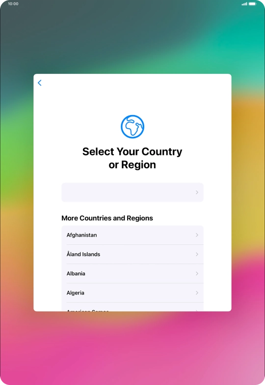 Press the required country or area. Press the required country or area.