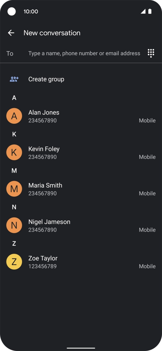 Press To and key in the first letters of the recipient's name. Press To and key in the first letters of the recipient's name.