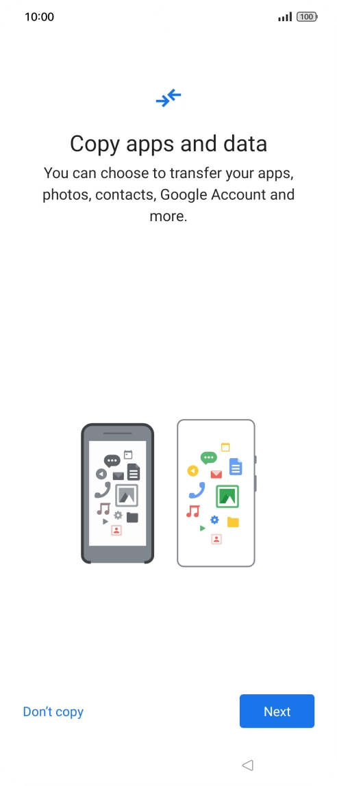 You can transfer the contents of another phone to your phone when it's activated for the first time and after a factory reset. When this screen is displayed, your phone is ready to transfer contents from another phone. You can transfer the contents of another phone to your phone when it's activated for the first time and after a factory reset. When this screen is displayed, your phone is ready to transfer contents from another phone.