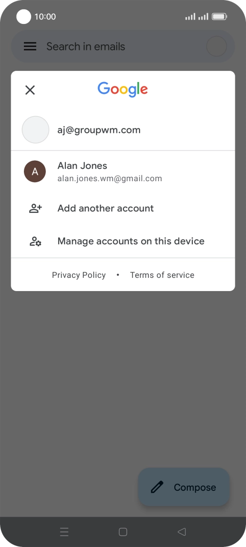 Press the required email account. Press the required email account.