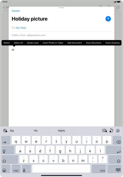 Press Insert Photo or Video and follow the instructions on the screen to attach a picture or a video clip. Press Insert Photo or Video and follow the instructions on the screen to attach a picture or a video clip.