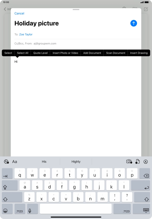 Press Insert Photo or Video and follow the instructions on the screen to attach a picture or a video clip. Press Insert Photo or Video and follow the instructions on the screen to attach a picture or a video clip.