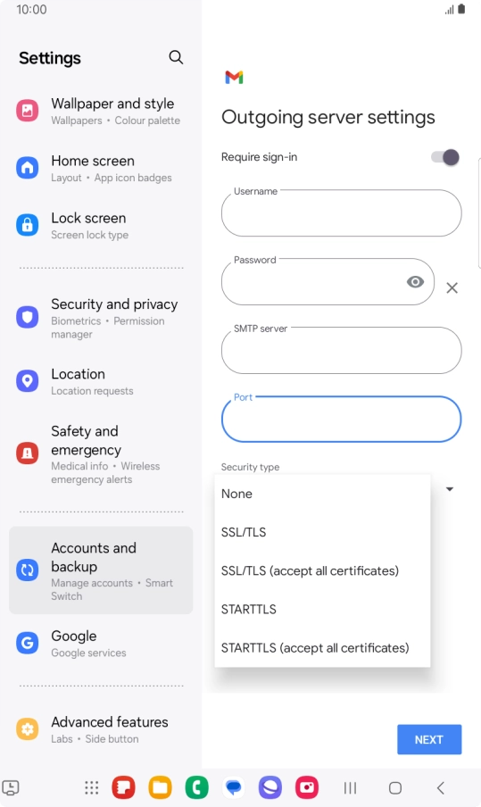 Press SSL/TLS. Press SSL/TLS.