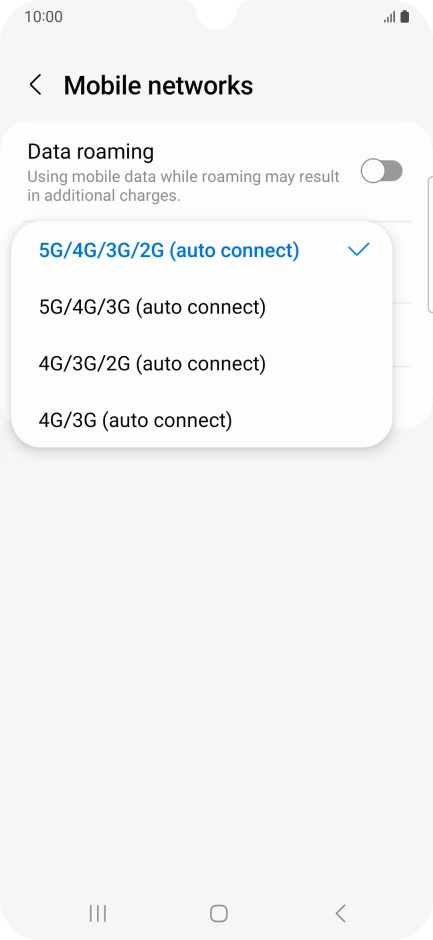Press the required network mode. Press the required network mode.