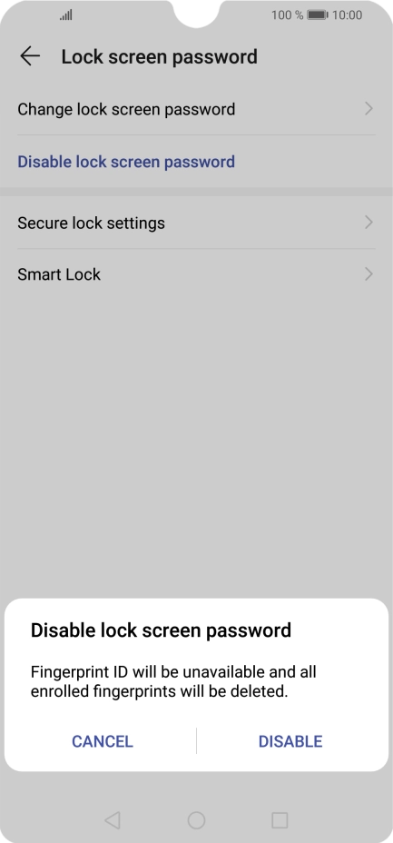 Key in the current phone lock code and press DISABLE. Key in the current phone lock code and press DISABLE.