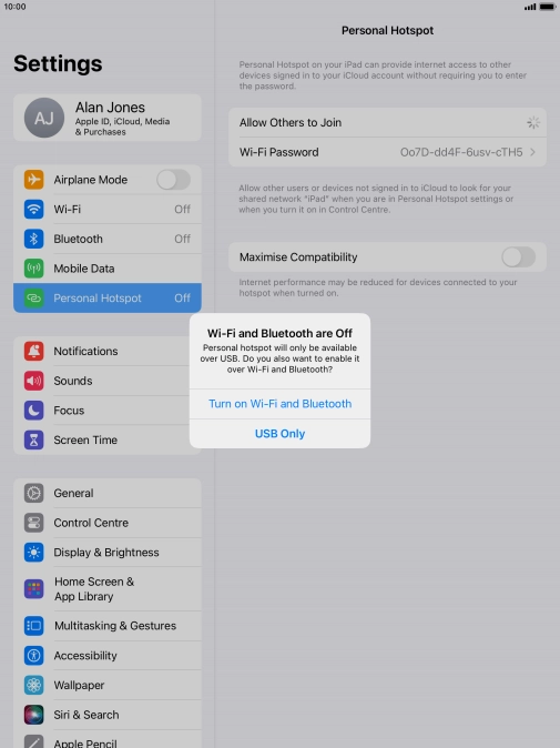If Wi-Fi is turned off, press Turn on Wi-Fi and Bluetooth. If Wi-Fi is turned off, press Turn on Wi-Fi and Bluetooth.