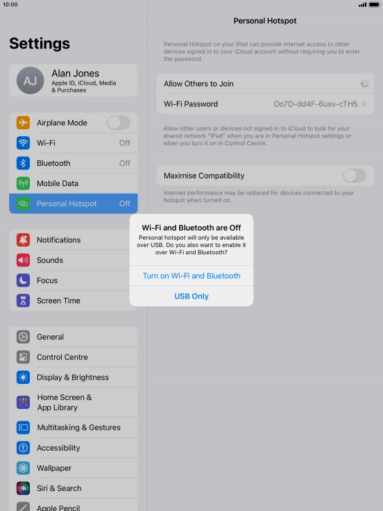 If Wi-Fi is turned off, press Turn on Wi-Fi and Bluetooth. If Wi-Fi is turned off, press Turn on Wi-Fi and Bluetooth.