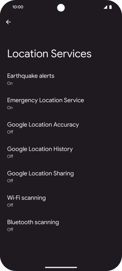 Press Google Location Accuracy. Press Google Location Accuracy.