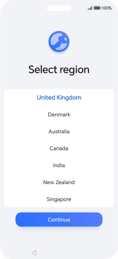 Press the required country or area. Press the required country or area.