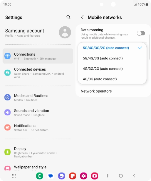 Press the required network mode. Press the required network mode.