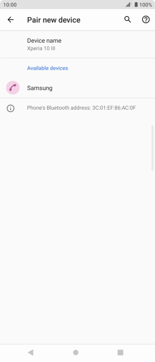 Press the required Bluetooth device and follow the instructions on the screen to pair the device with your phone. Press the required Bluetooth device and follow the instructions on the screen to pair the device with your phone.