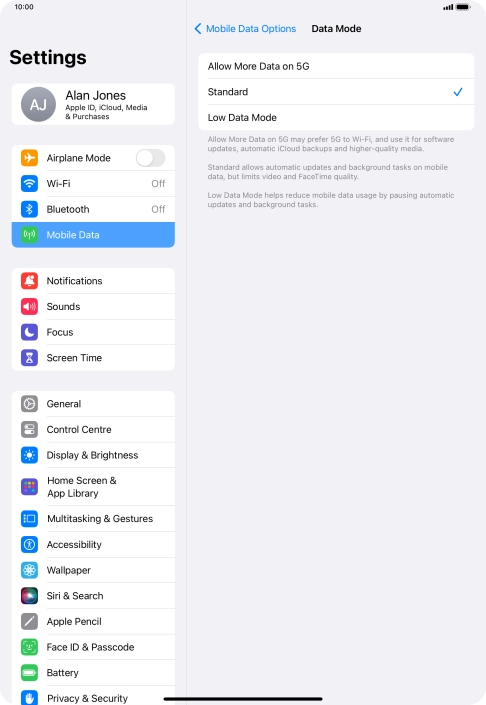 Press the required setting to turn the function on or off. Press the required setting to turn the function on or off.