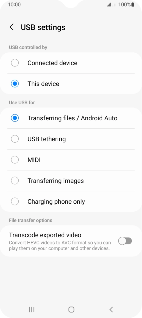 Press Transferring files / Android Auto. Press Transferring files / Android Auto.