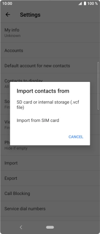 Press Import from SIM card. Press Import from SIM card.
