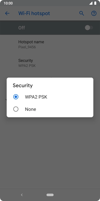 Press WPA2 PSK to password protect your Wi-Fi hotspot. Press WPA2 PSK to password protect your Wi-Fi hotspot.