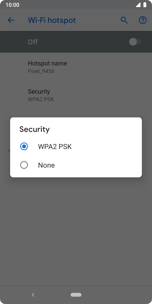 Press WPA2 PSK to password protect your Wi-Fi hotspot. Press WPA2 PSK to password protect your Wi-Fi hotspot.
