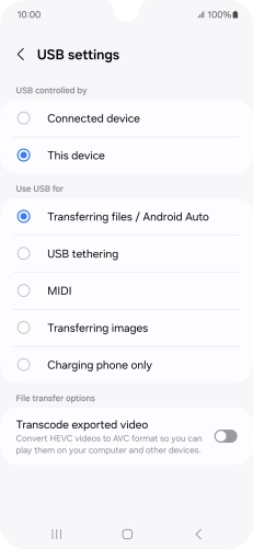 Press Transferring files / Android Auto. Press Transferring files / Android Auto.