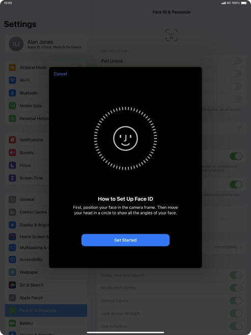 Press Get Started and follow the instructions on the screen to set up Face ID. Press Get Started and follow the instructions on the screen to set up Face ID.