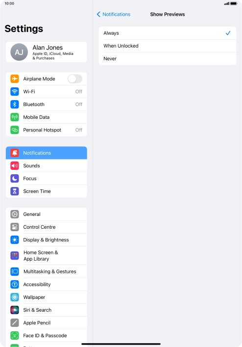 To select notification preview on the lock screen, press Always. To select notification preview on the lock screen, press Always.