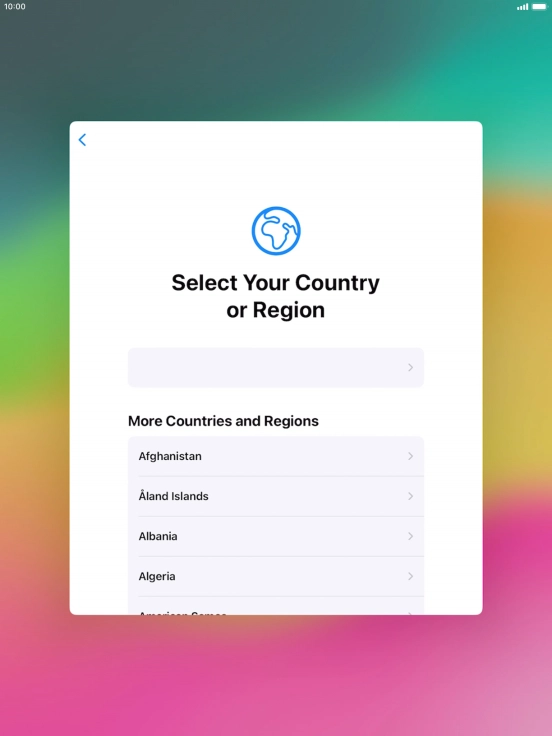 Press the required country or area. Press the required country or area.