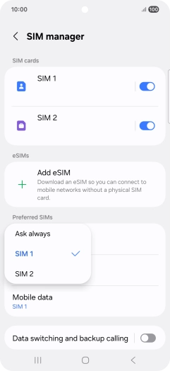 Press the required setting. Press the required setting.
