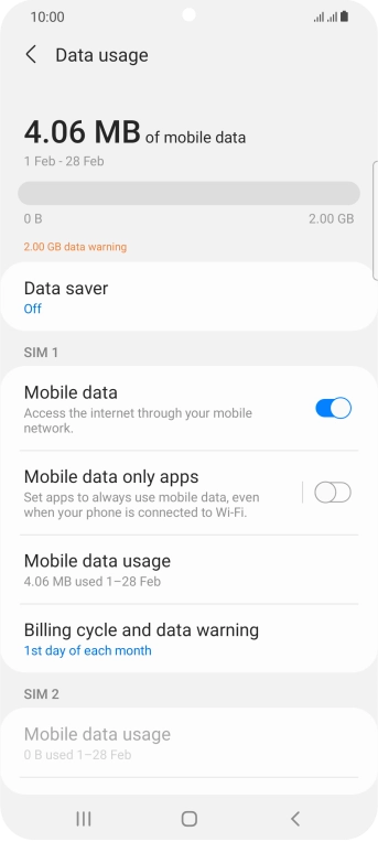 The total data usage is displayed. The total data usage is displayed.