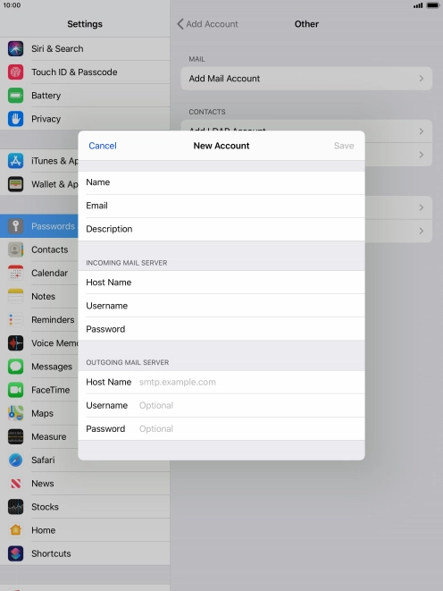 Press Host Name and key in the name of your email provider's outgoing server. Press Host Name and key in the name of your email provider's outgoing server.